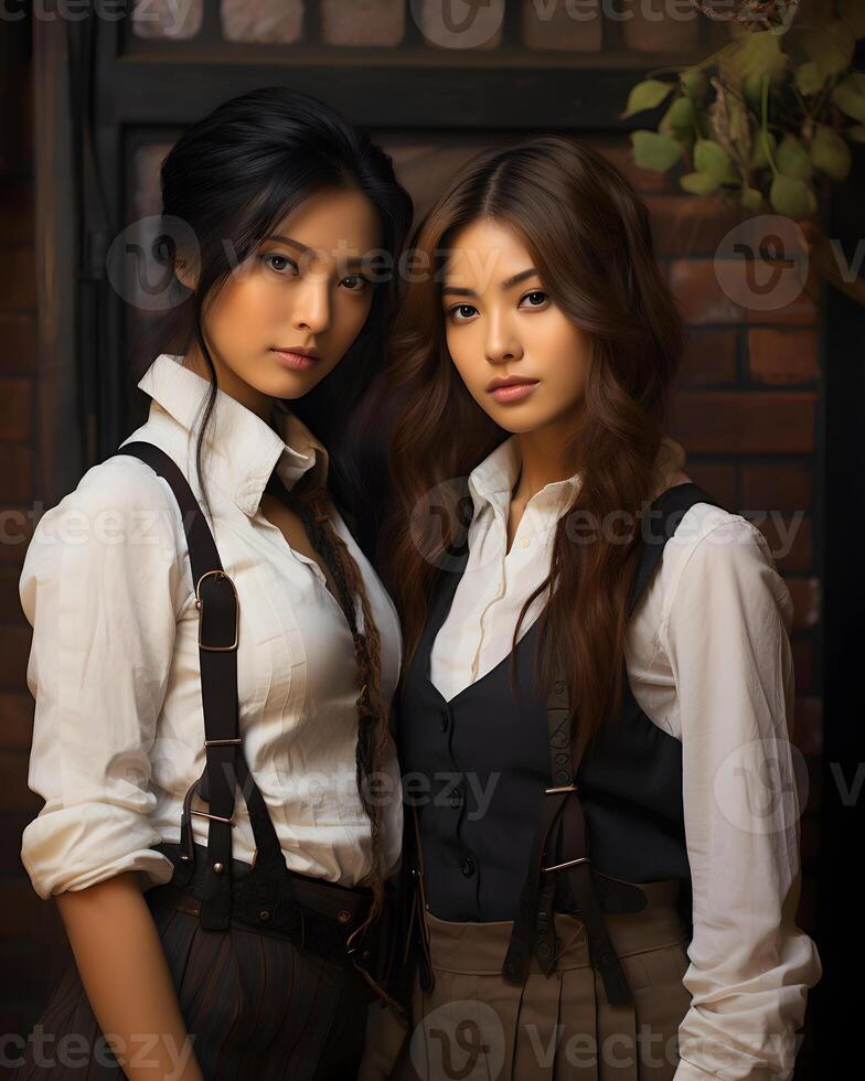 AI generated Stunning Asian Girls Dressed in Vintage Clothes. Generative Ai photo