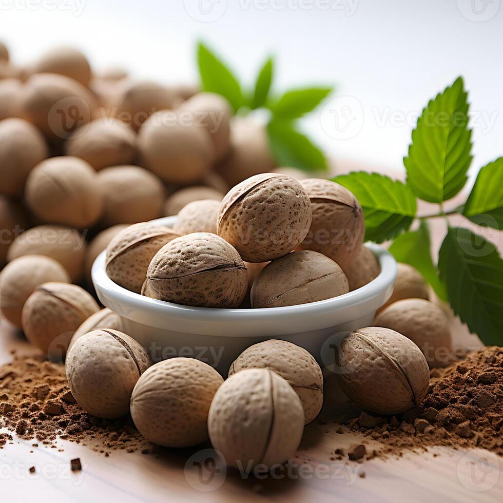 AI generated Pile of Nutmeg Isolated on White Background. Generative Ai photo