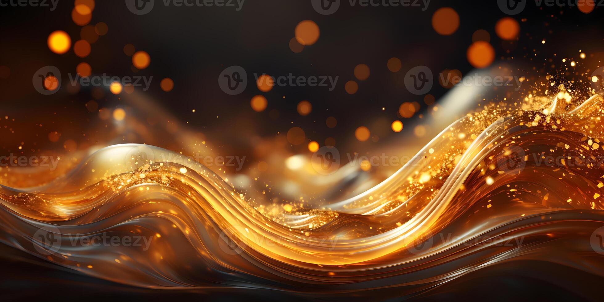AI generated Abstract Luxury Background with Gold Waves and Sparkles. Generative Ai photo