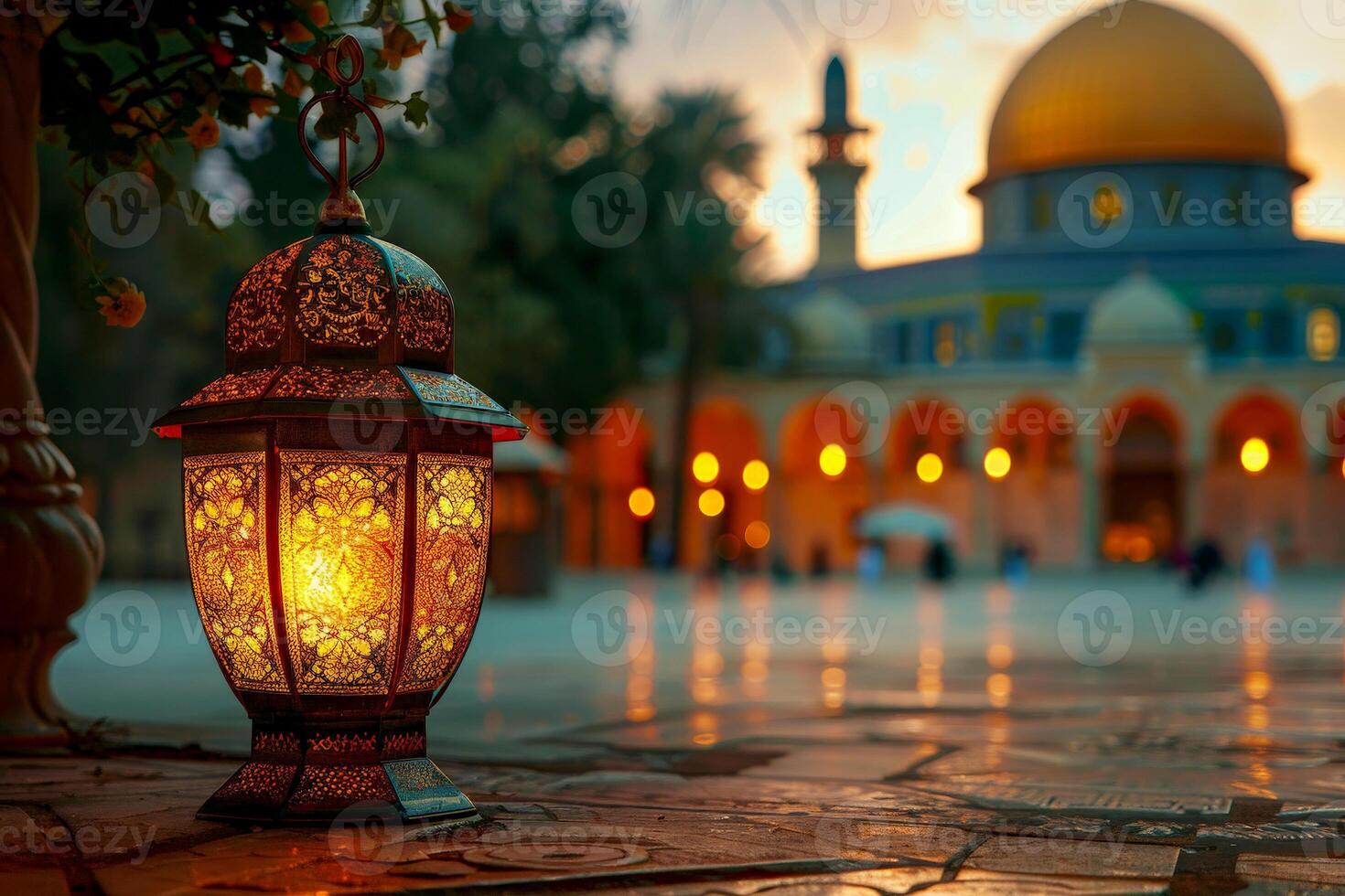 AI generated Ramadan background lanterns. Ramadan celebration. AI Generative photo