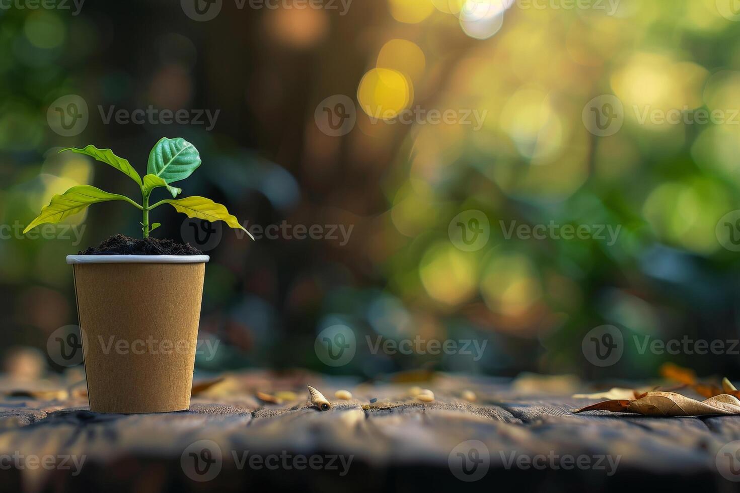 AI generated Sprout growing in the coffee cup. environmentally friendly, recycling, generated with AI photo