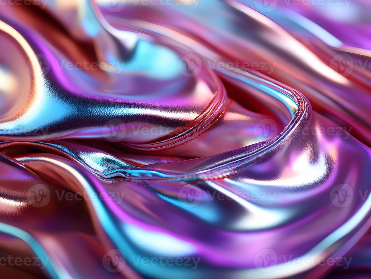AI generated Wavy and Colorful Holographic Silk Background. Glossy and Iridescent Smooth Texture. Generative Ai photo