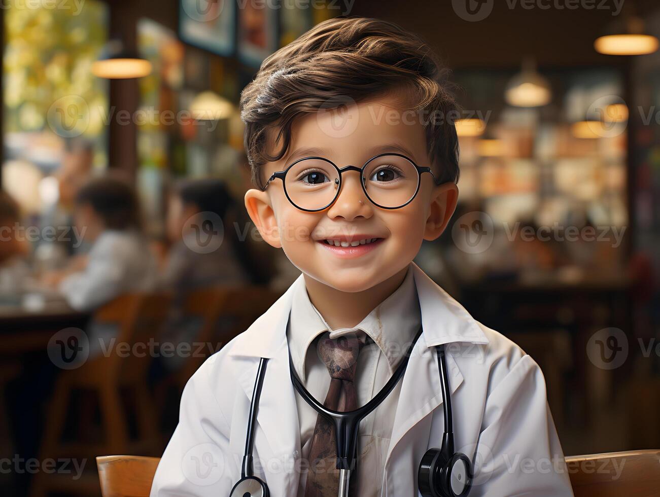 AI generated Little Doctor in Uniform. Scientist Boy. Generative Ai photo