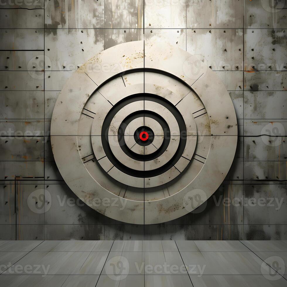 AI generated Red Target Symbol on Concrete Background with Grunge Effect. Aim Sign. Generative Ai photo