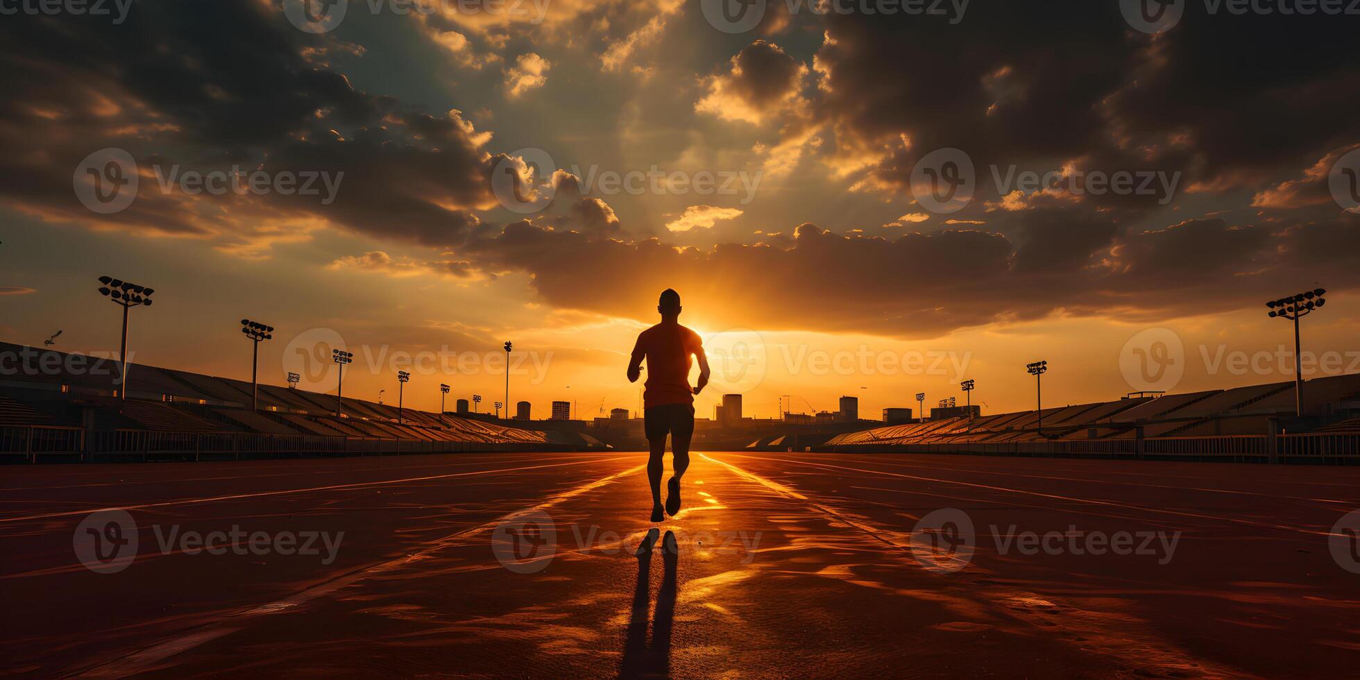 AI generated Silhouette of a Man Running at Sunset or Sunrise. Jogging on the Track. Generative Ai photo