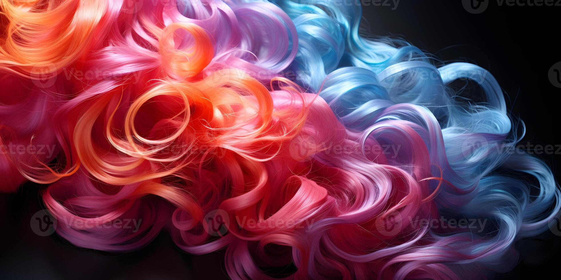 AI generated Colorful Wavy Women's Hair Isolated on Transparent Background. Iridescent and Glossy Wig. Generative Ai photo