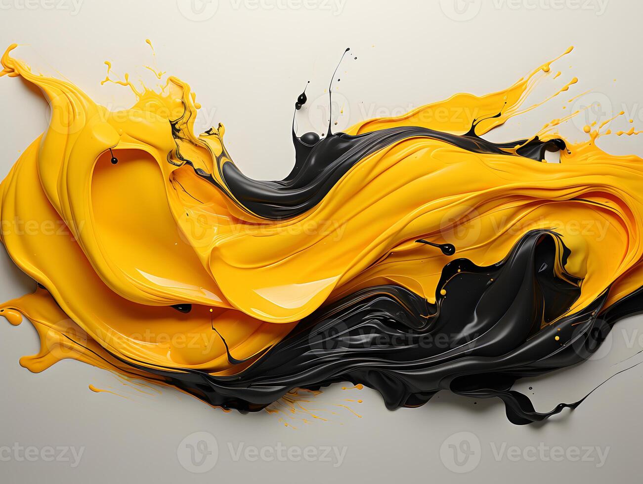 AI generated Abstract Black and Yellow Paint Liquid Splashes. Art Paint Pattern Ink Texture. Generative Ai photo