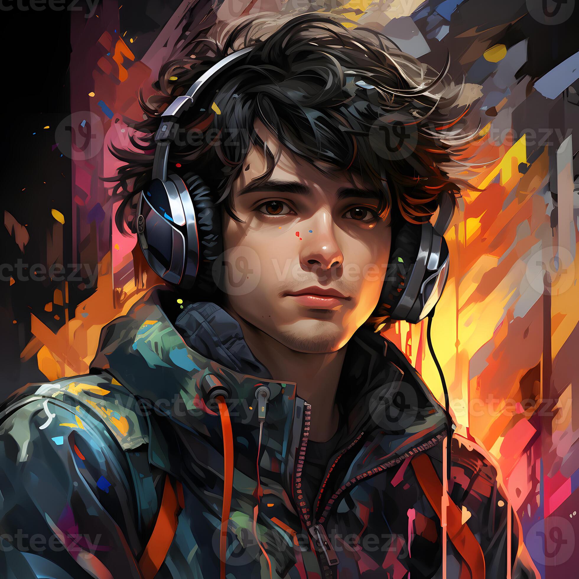 AI generated Man with Messy Hair Listening to Music