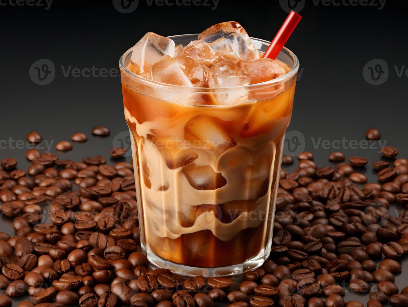 AI generated Iced Coffee with Ice Cubes on Top. Refreshing Drink with Clean Background. Generative Ai photo