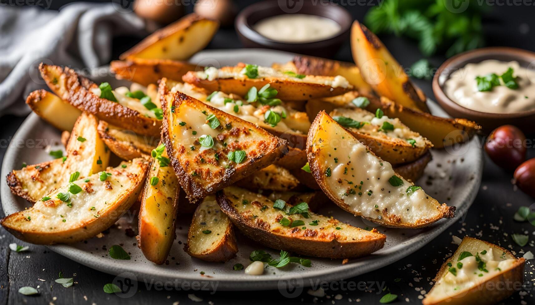 AI generated Crispy Garlic Parmesan Potato Wedges photo