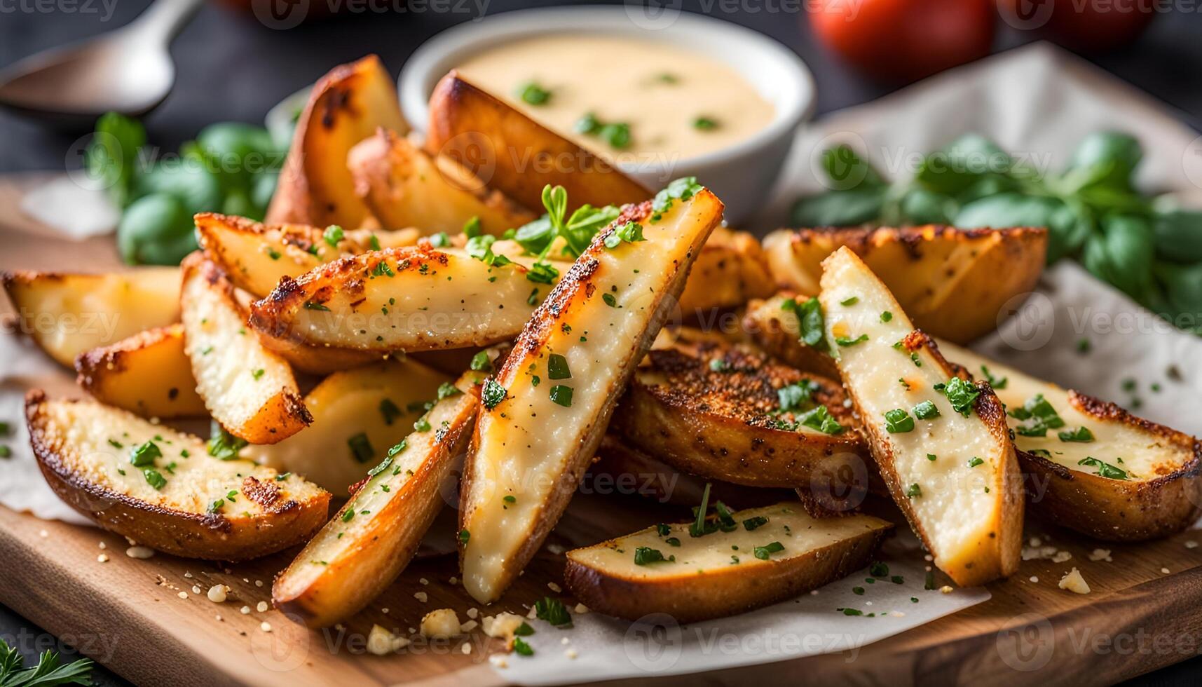 AI generated Crispy Garlic Parmesan Potato Wedges photo