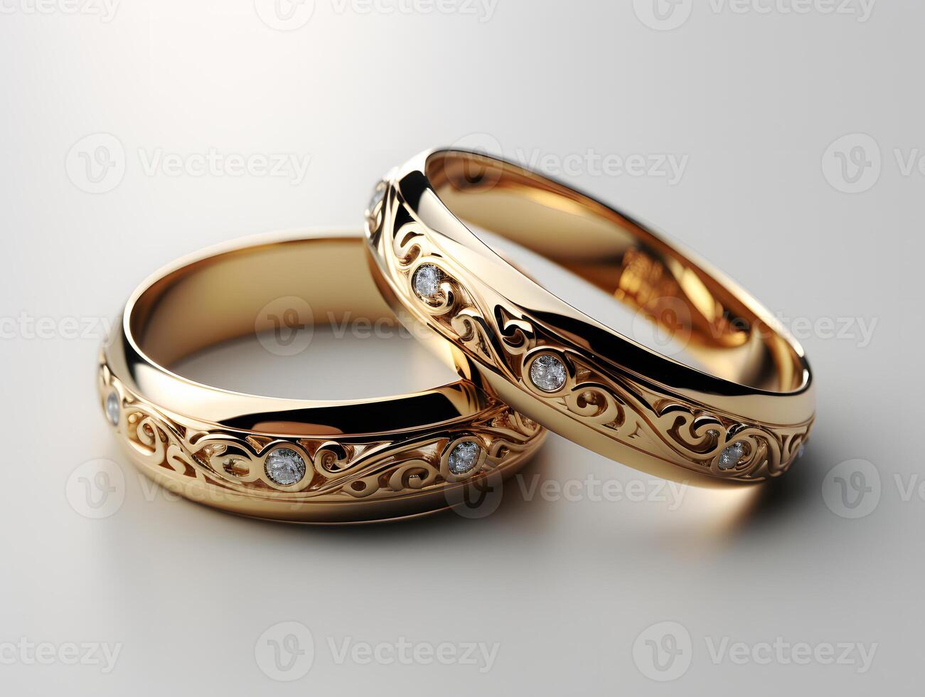 ai generado par de lujo y elegante oro Boda anillos lujo oro joyas. generativo ai foto