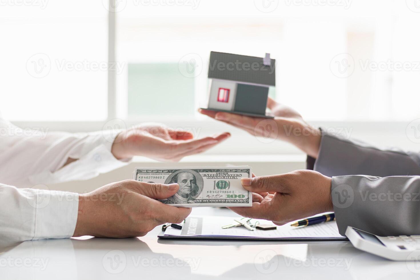 Real estate brokers are offering sample homes for customers choose from and recommending estate insurance promotions help protect their properties. Concept of offering real estate and home insurance photo