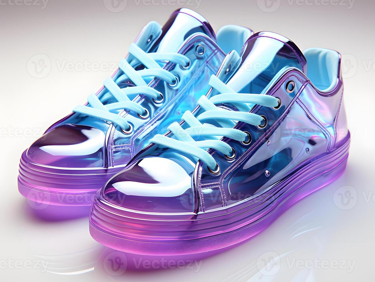 AI generated Futuristic and Colorful Holographic Shoes with Glow Effect. Cool Footwear. Generative Ai photo