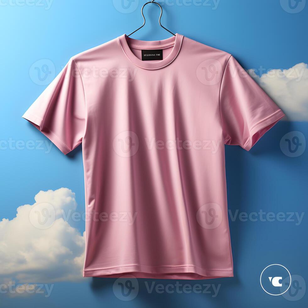 AI generated Plain Pink T-shirt Template. Blank T-shirt Mockup. Generative Ai photo