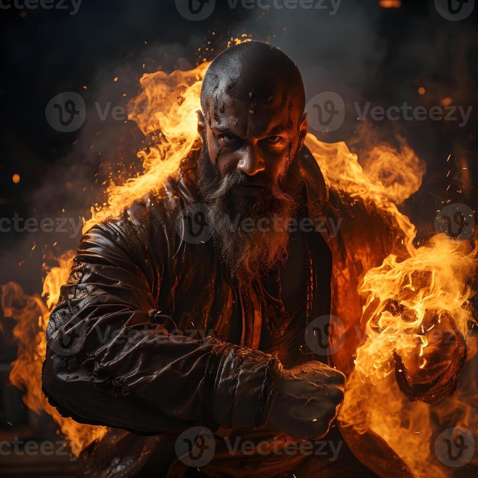 AI generated Man with Fire Fist. Generative Ai photo