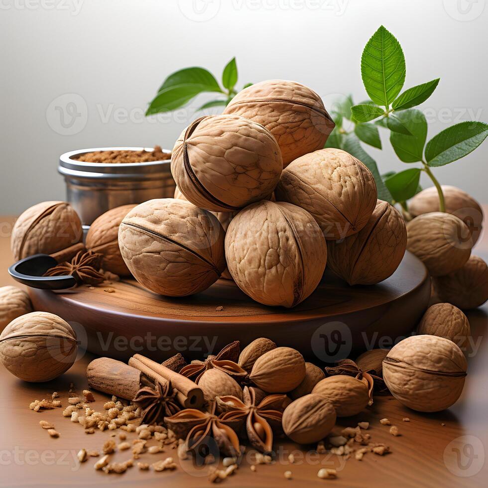 AI generated Pile of Nutmeg Isolated on White Background. Generative Ai photo