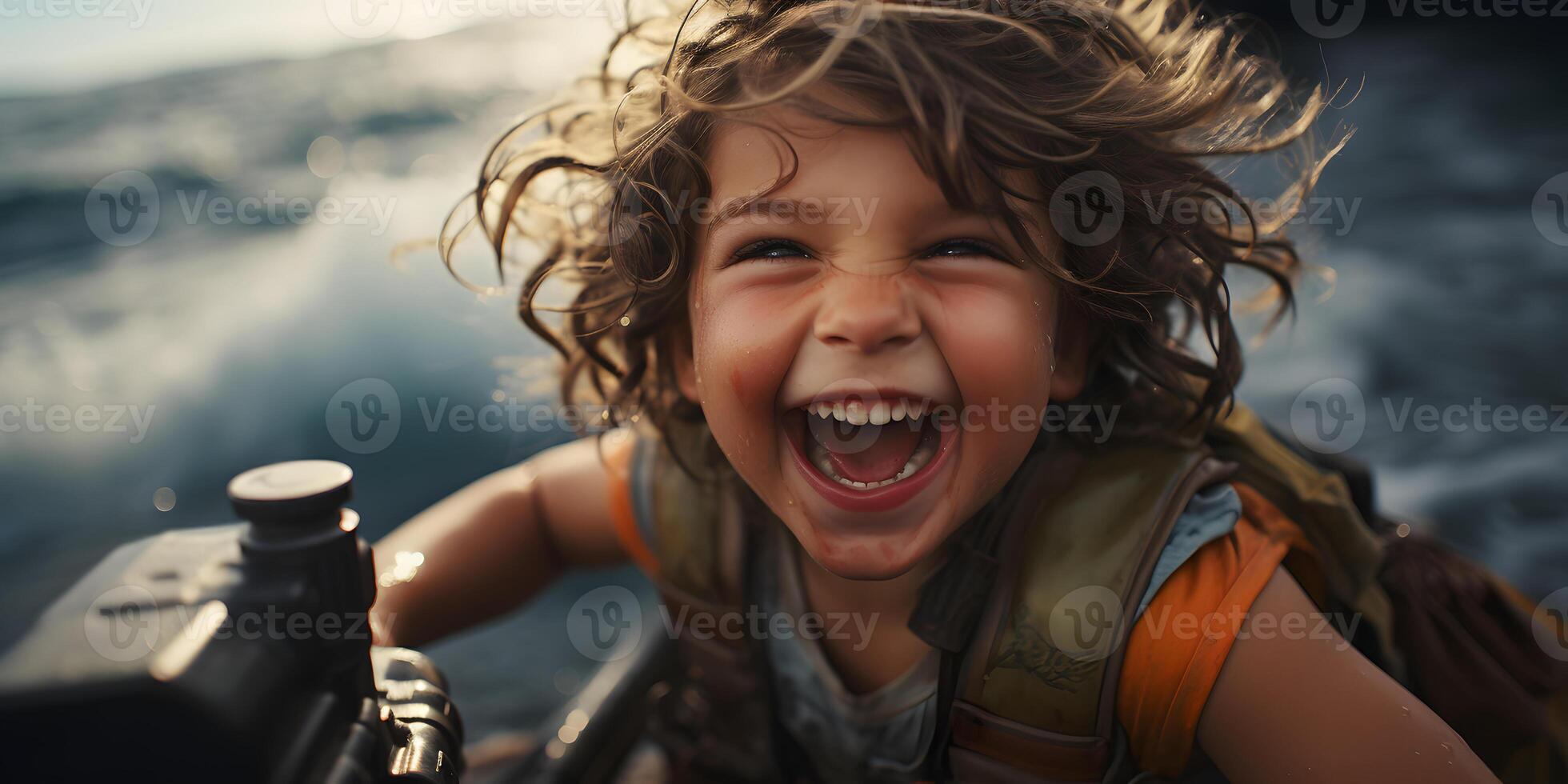 AI generated Happy and Cheerful Child Playing Water Gun. Generative Ai photo