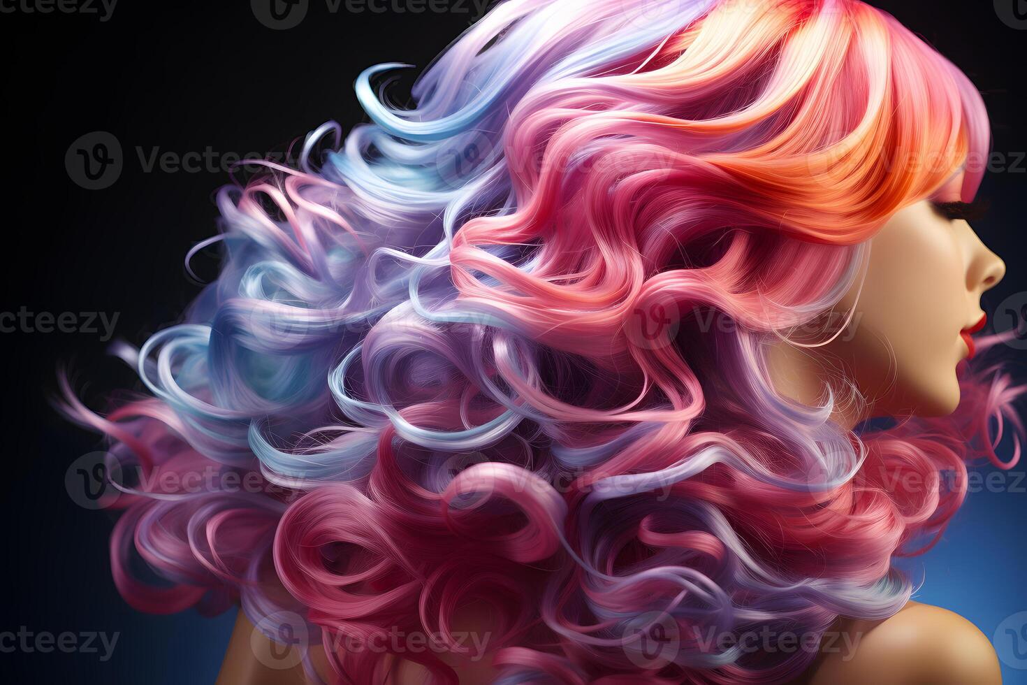 AI generated A Woman with Beautiful Colorful Wavy Hair. Generative Ai photo