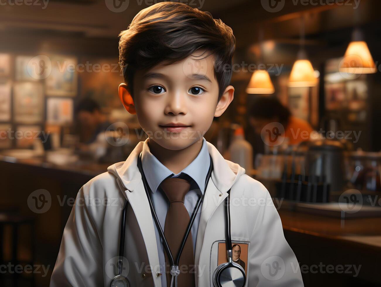 AI generated Little Doctor in Uniform. Scientist Boy. Generative Ai photo