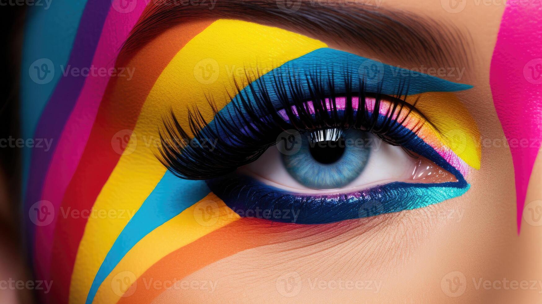 AI generated Beautiful model with amazing colourful eye make up photo