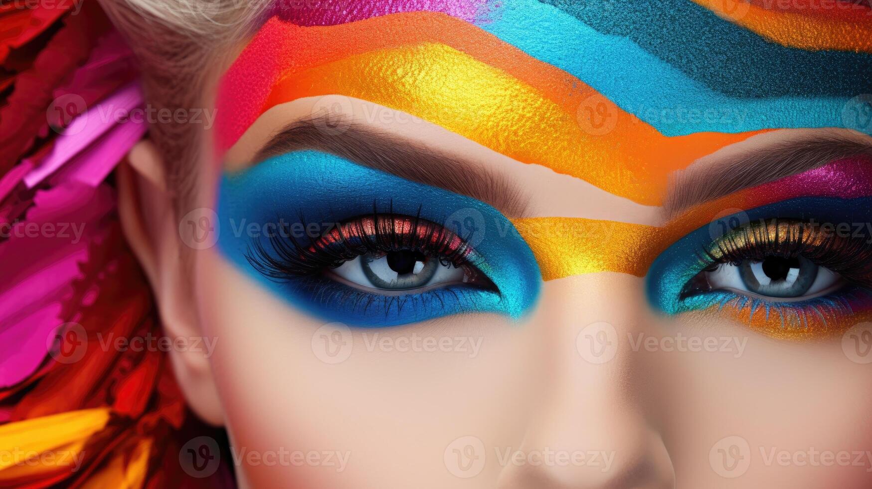 AI generated Beautiful model with amazing colourful eye make up photo
