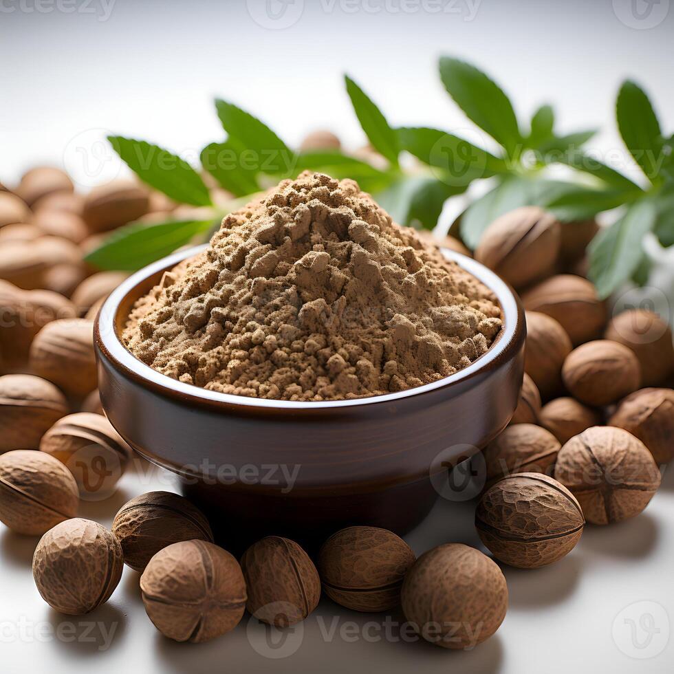 AI generated Pile of Nutmeg Isolated on White Background. Generative Ai photo