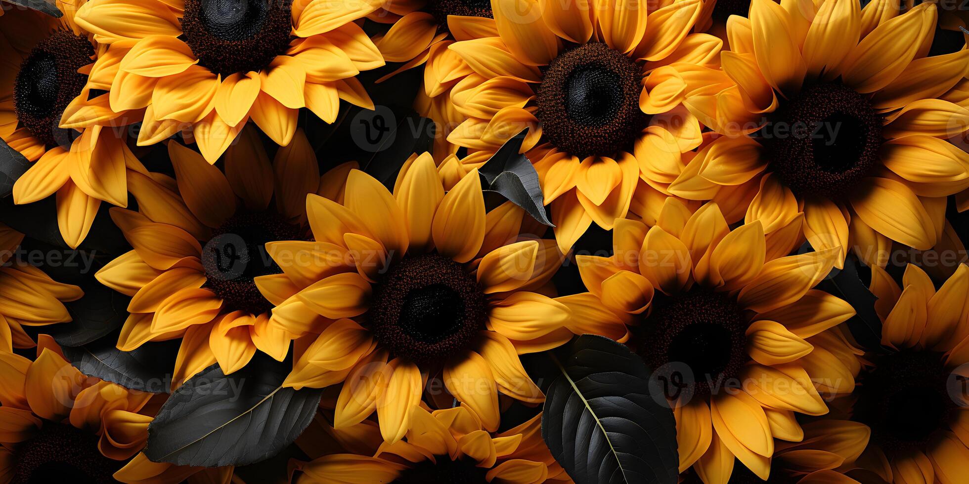 AI generated Top View of Sunflowers Background. A Group of Yellow Sunflowers. Generative Ai photo