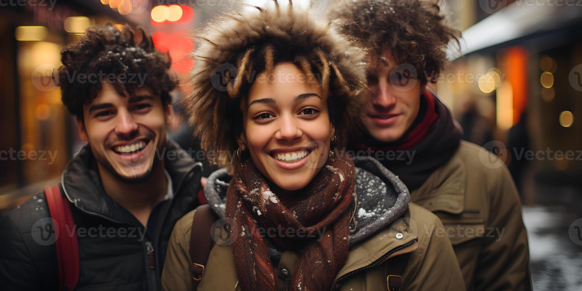 AI generated Group of Multiracial Friends Having Fun Together Outside. Diversity Friendship. Generative Ai photo