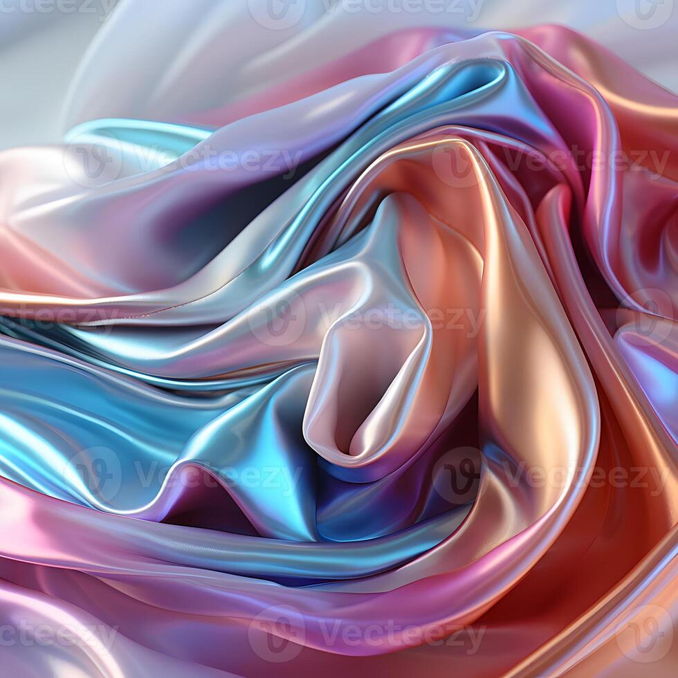 AI generated Wavy and Colorful Holographic Silk Background. Glossy and Iridescent Smooth Texture. Generative Ai photo