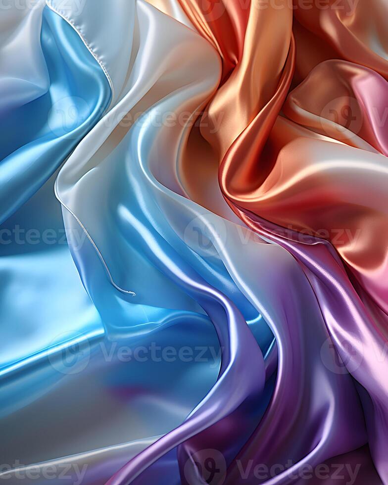 AI generated Wavy and Colorful Holographic Silk Background. Glossy and Iridescent Smooth Texture. Generative Ai photo