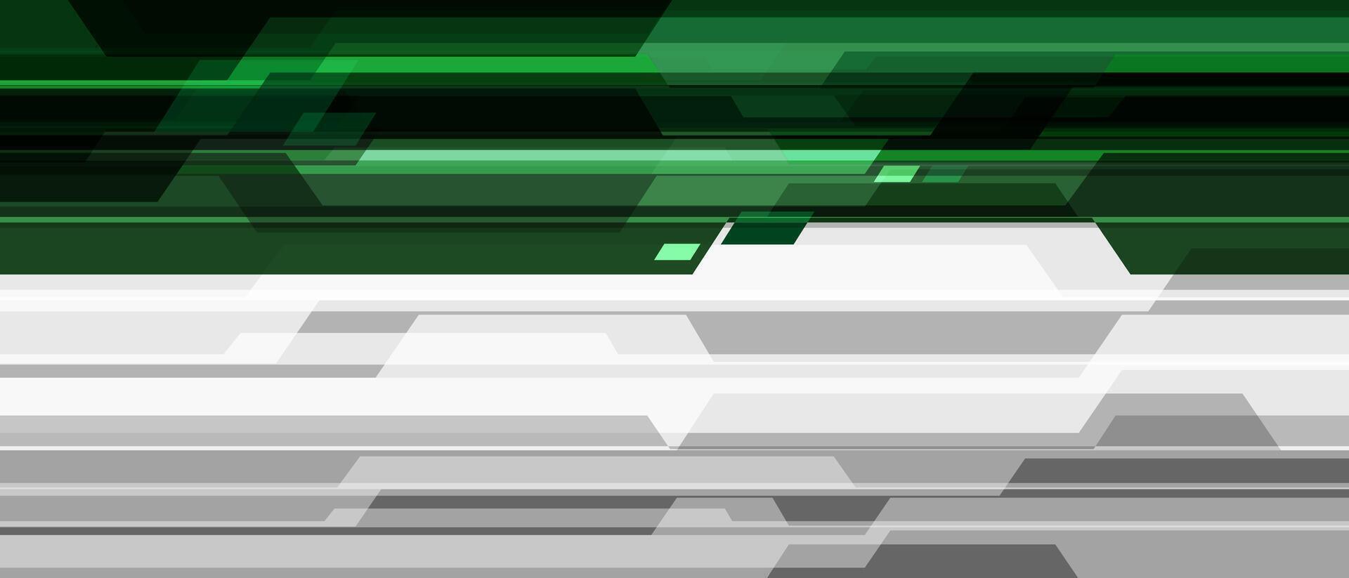 Abstract green black white grey cyber light geometric technology futuristic overlap design modern creative background vector