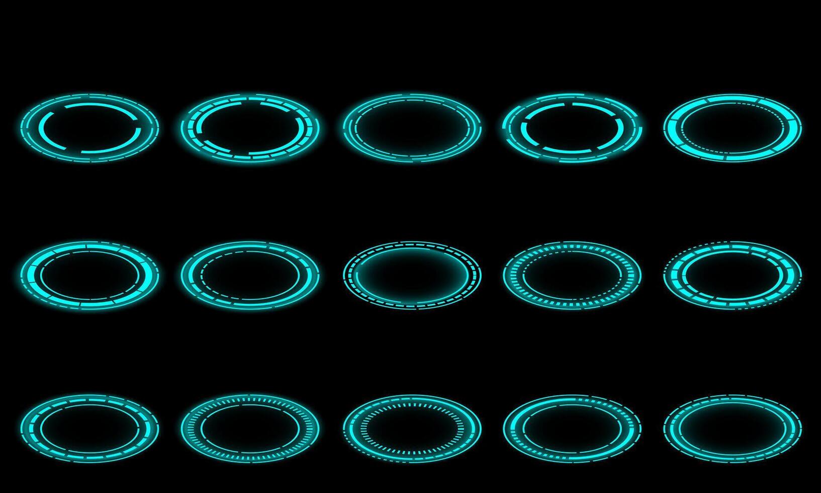 Set of 3D sci fi blue circle user interface elements technology futuristic design modern creative on black background vector