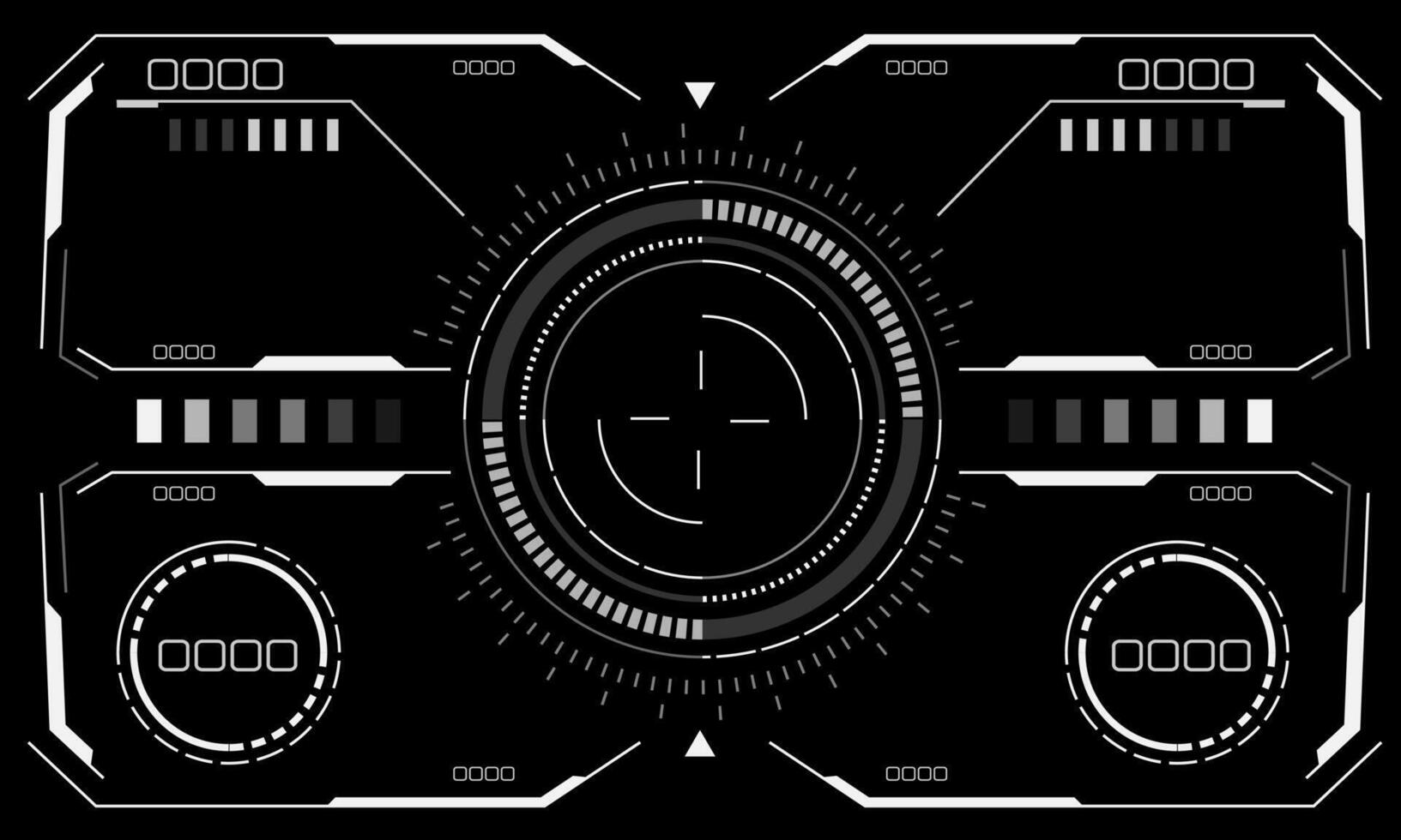 HUD sci-fi interface screen view white circular geometric design virtual reality futuristic technology creative display on black vector