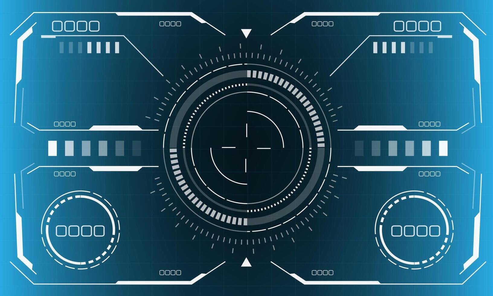 HUD sci-fi interface screen view white circular geometric design virtual reality futuristic technology creative display on blue vector