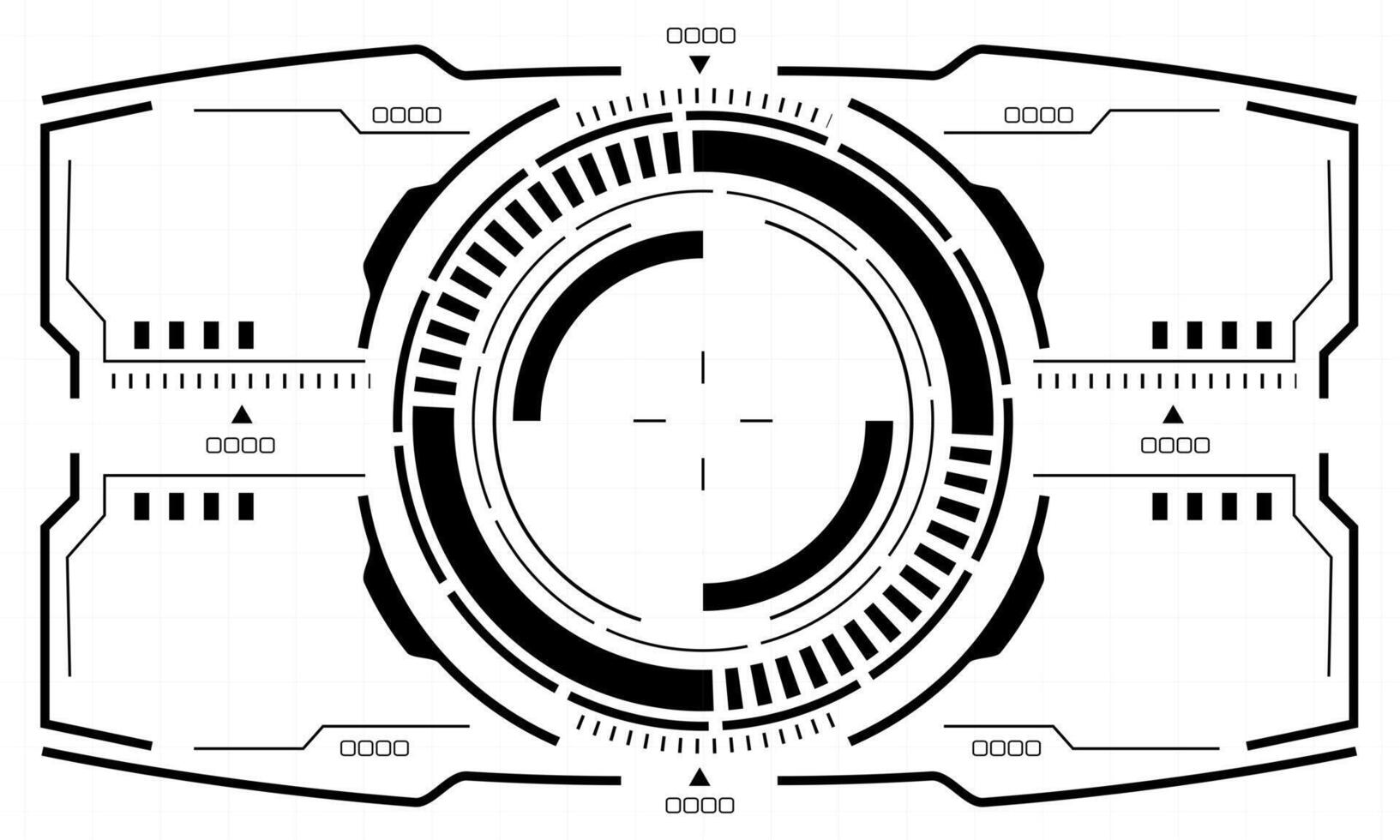 HUD sci-fi interface screen view black circular geometric design virtual reality futuristic technology creative display on white vector