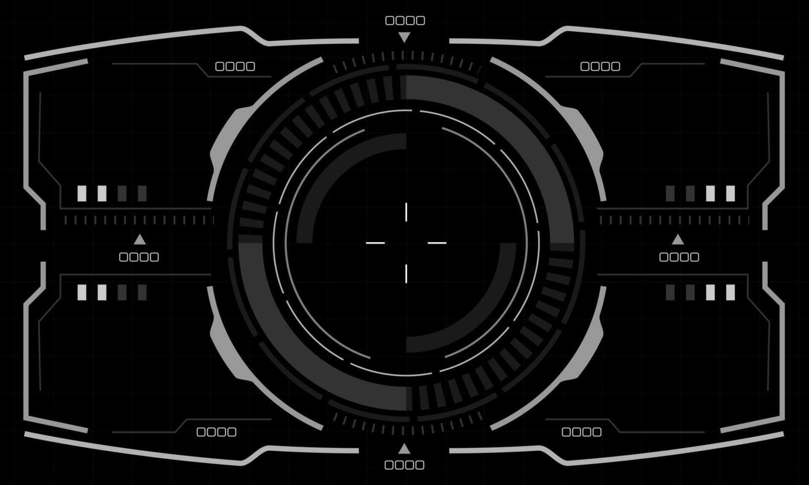 HUD sci-fi interface screen view white circular geometric design virtual reality futuristic technology creative display on black vector