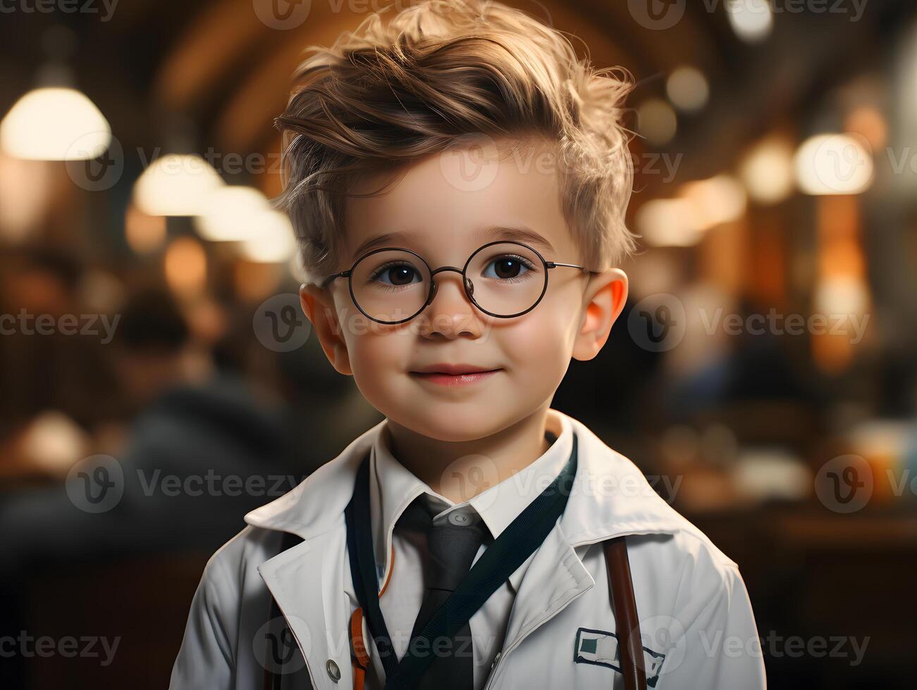AI generated Little Doctor in Uniform. Scientist Boy. Generative Ai photo