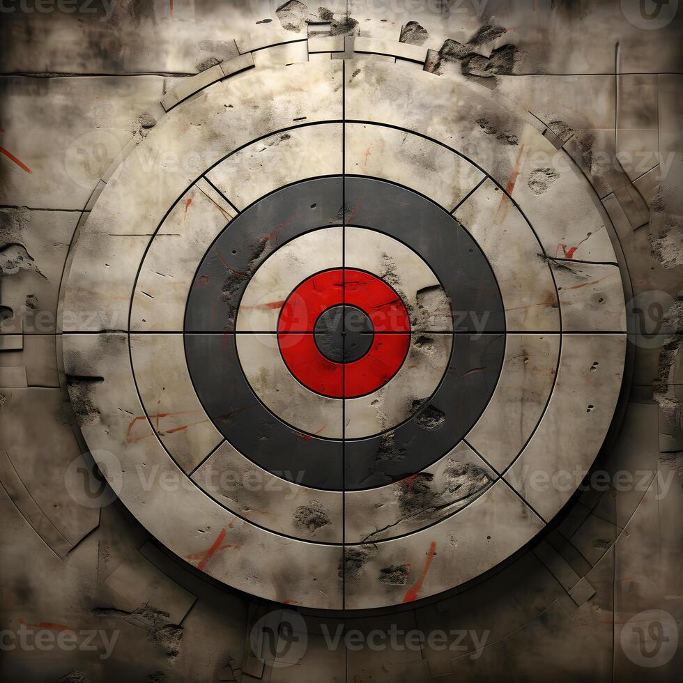 AI generated Red Target Symbol on Concrete Background with Grunge Effect. Aim Sign. Generative Ai photo