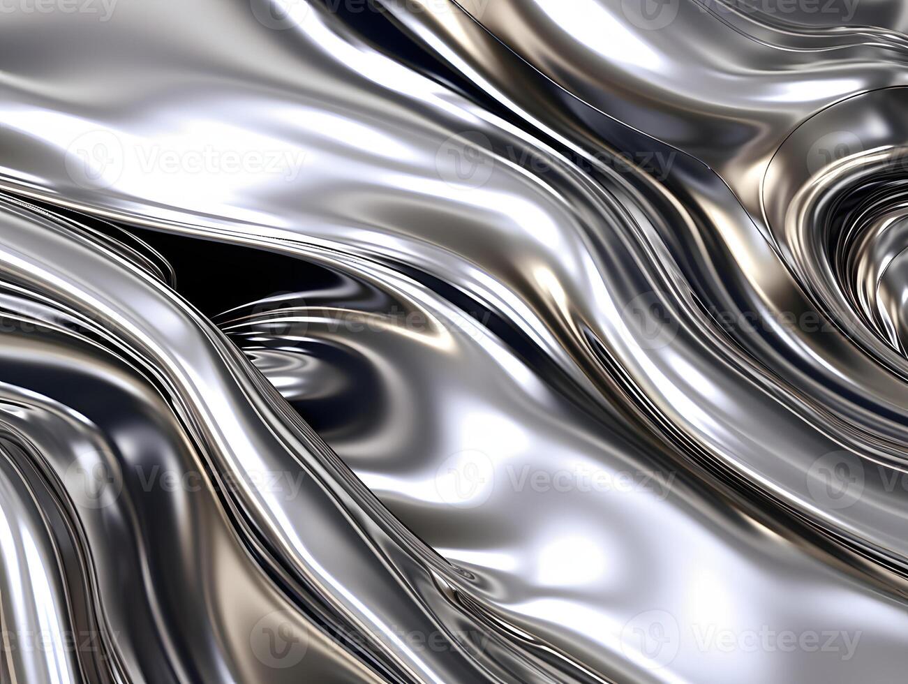 AI generated Glossy Silver Liquid Texture Background. Melted Metal Background. Generative Ai photo