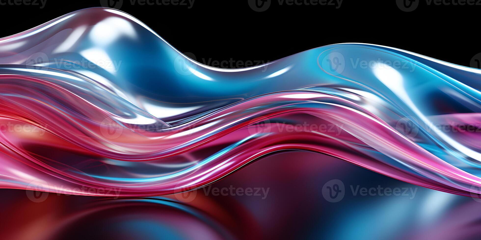 AI generated Holographic Chrome Gradient Liquid Waves. Translucent Gradient Background. Generative Ai photo