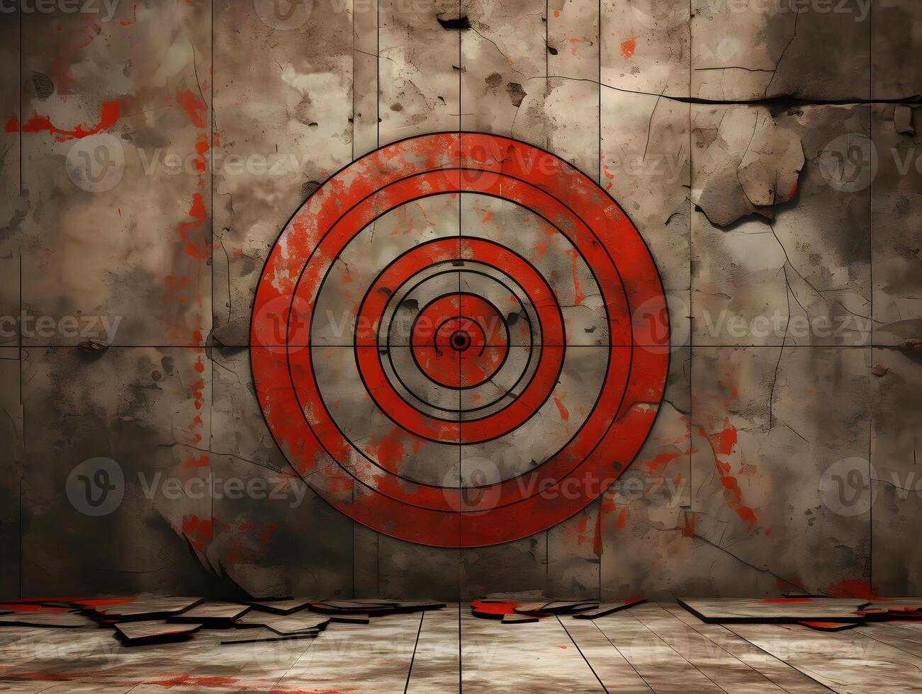 AI generated Red Target Symbol on Concrete Background with Grunge Effect. Aim Sign. Generative Ai photo