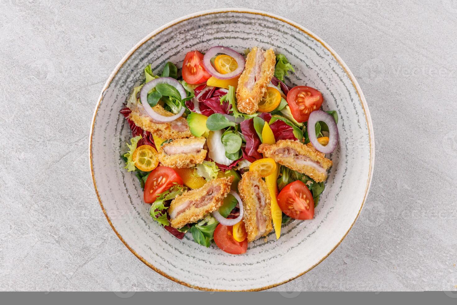 Avocado and shrimp salad on a stone background studio food photo 7