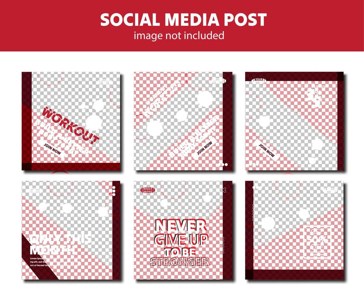 Gym fitness social media post, social media post template, adverstisement ediable post layout template, flyer post gym collection, geometric fading shapes overlay template vector