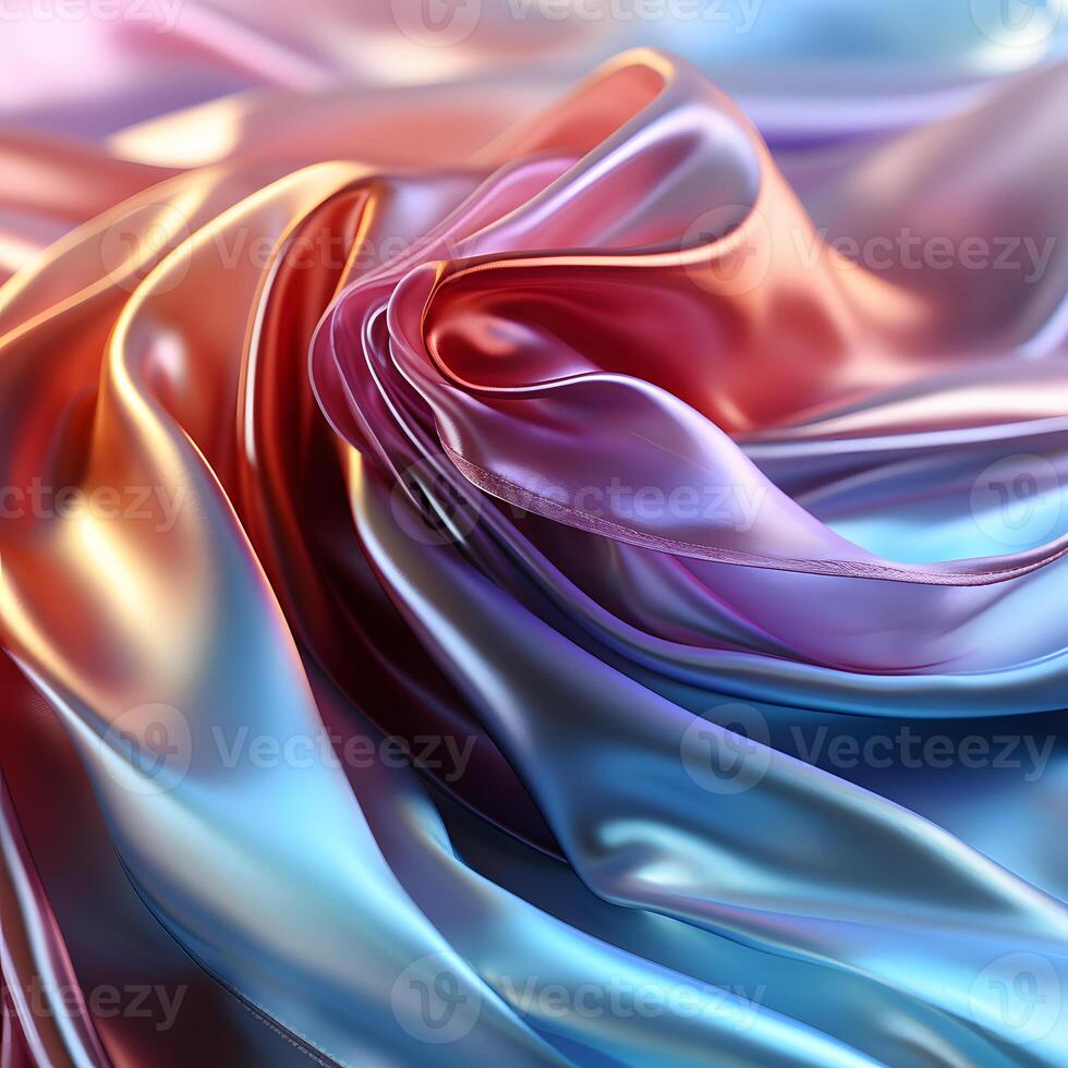 AI generated Wavy and Colorful Holographic Silk Background. Glossy and Iridescent Smooth Texture. Generative Ai photo