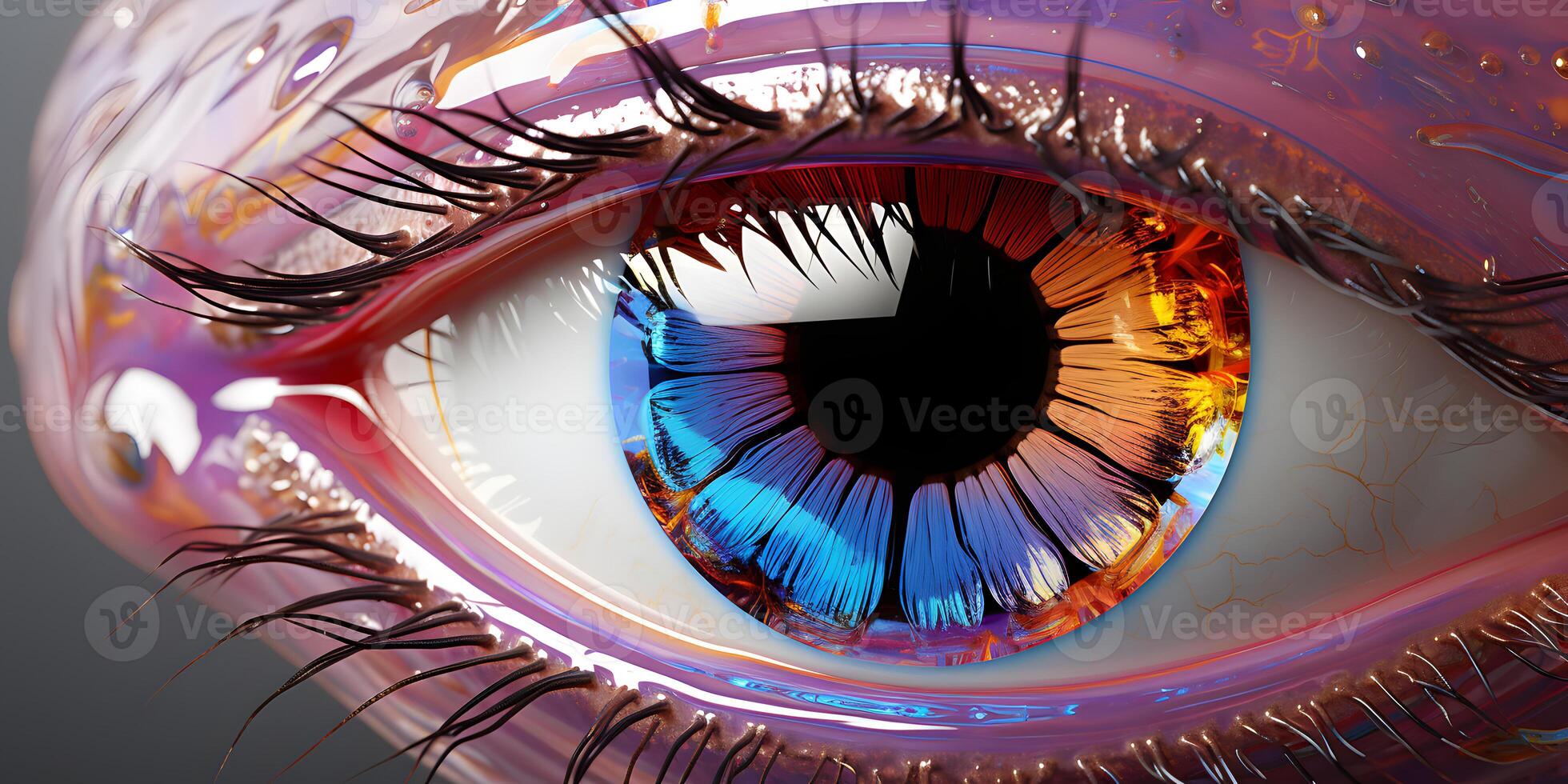 AI generated Colorful Eye. Fiction Multicolored Eyeball. Generative Ai photo