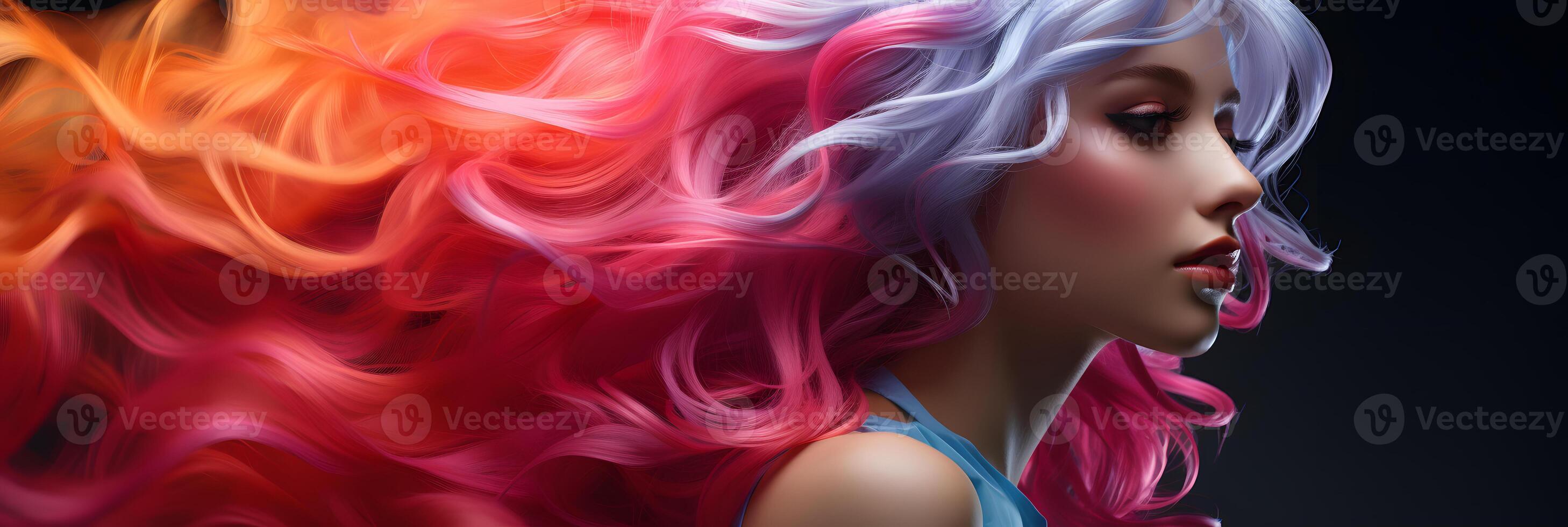 AI generated A Woman with Beautiful Colorful Wavy Hair. Generative Ai photo