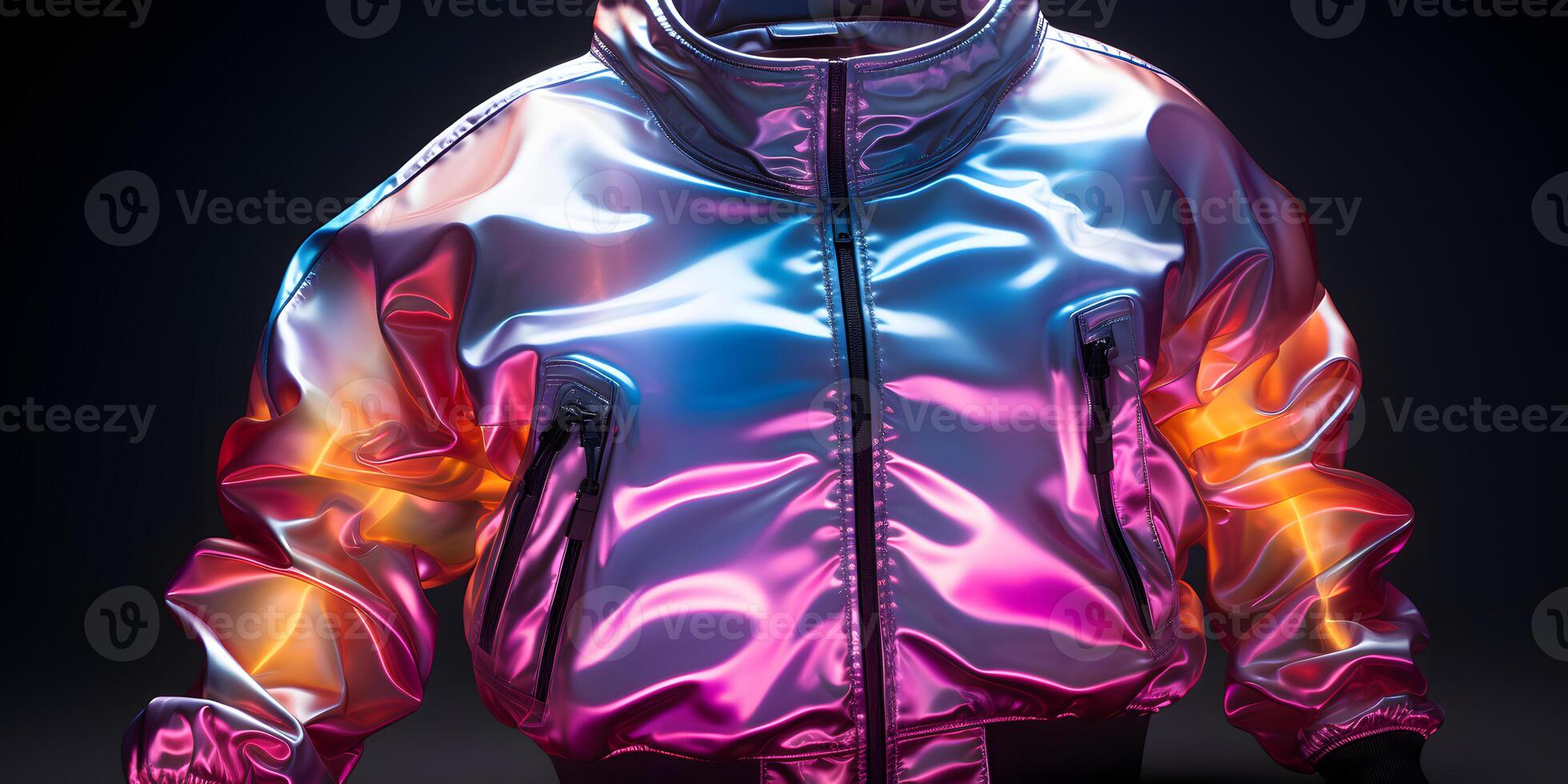 AI generated Colorful Holographic Chrome Jacket. Iridescent Metallic Hoodie. Generative Ai photo