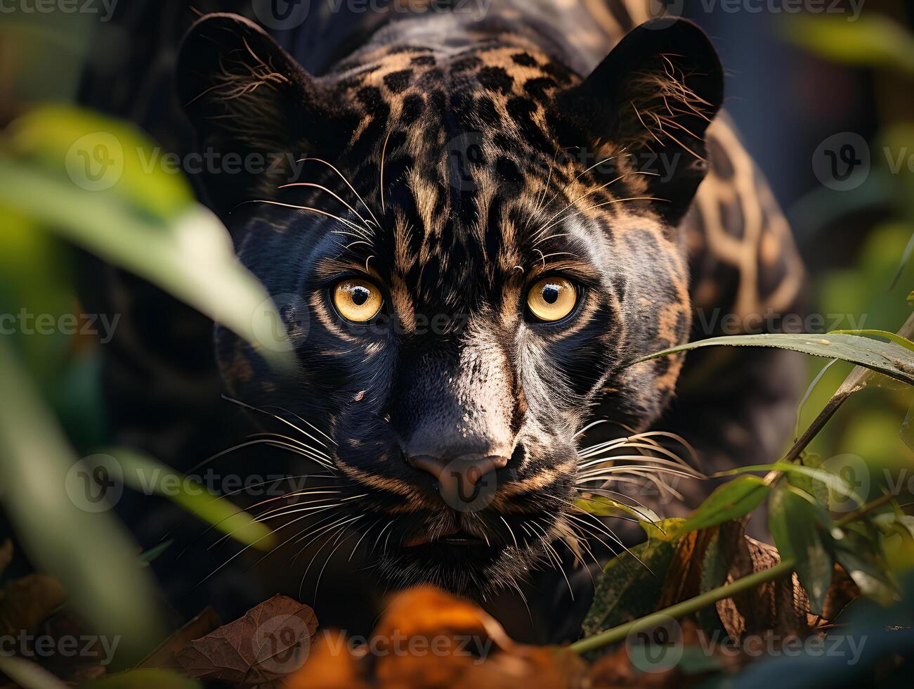 AI generated Black Panther Stalks Prey in the Forest. Wildlife Photography. Generative Ai photo