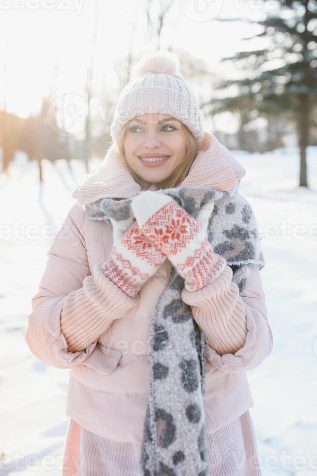 Beautiful smiling woman winter portrait photo